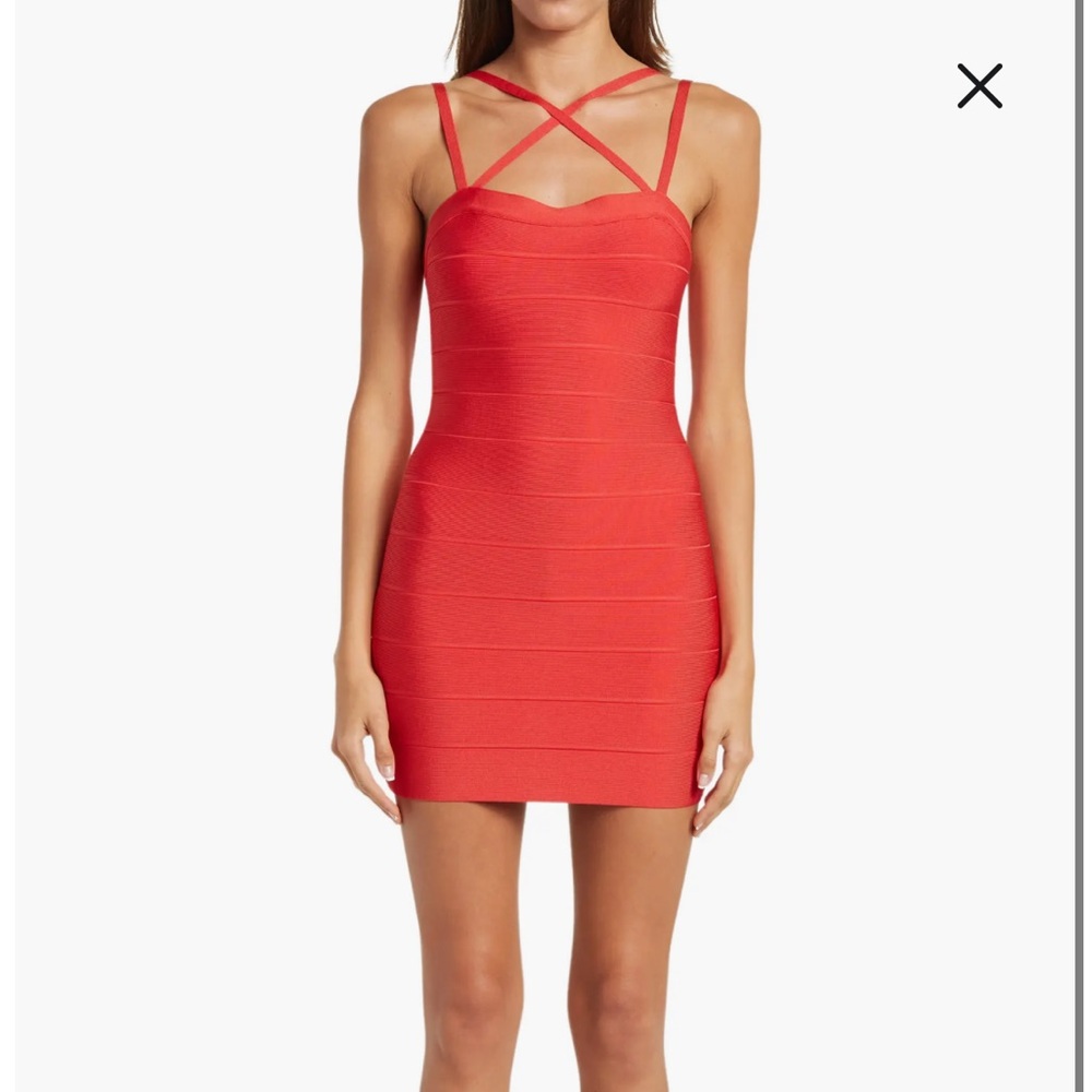 NWT Herve Leger Bandage Mini Dress Coral Poppy SzM/8